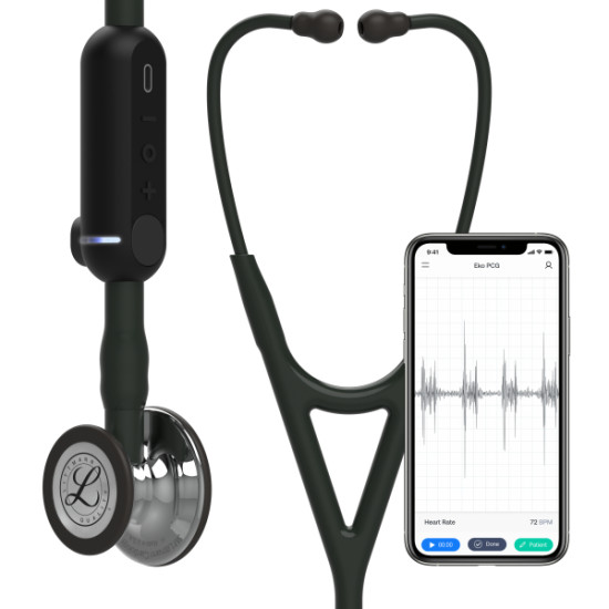 3M Littmann CORE Ψηφιακό Στηθοσκόπιο, κώδωνας Mirror, Μαύρος Αυλός, Στέλεχος και Ακουστικά
