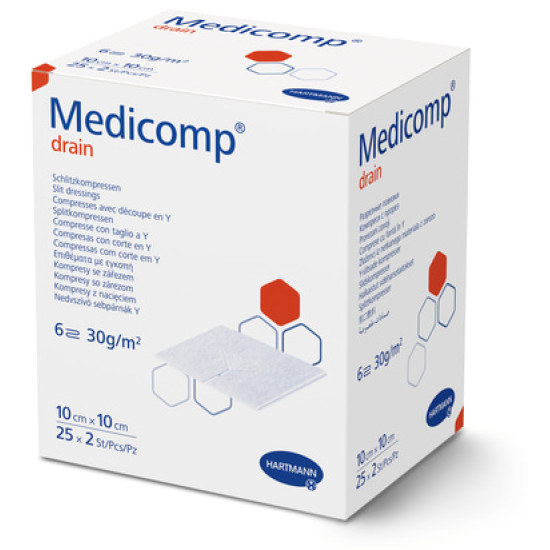 Medicomp Drain αποστειρωμένη γάζα τραχειοτομίας 6πλή 25 τμχ.