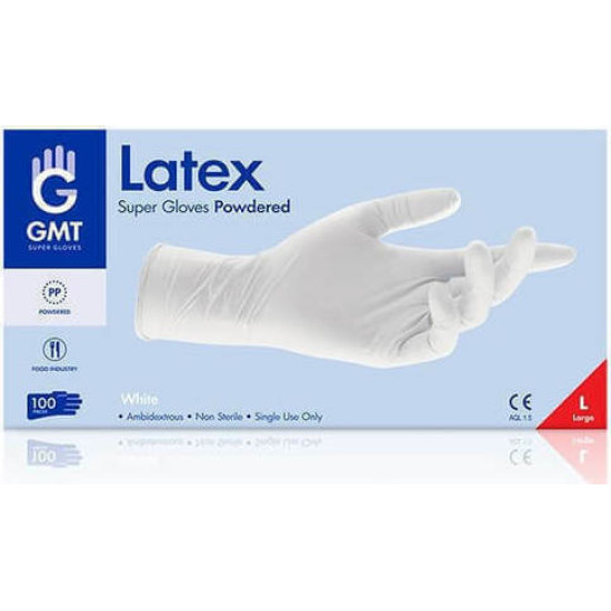 Γάντια Λάτεξ Με Πούδρα σε Λευκό Χρώμα 100τμχ
